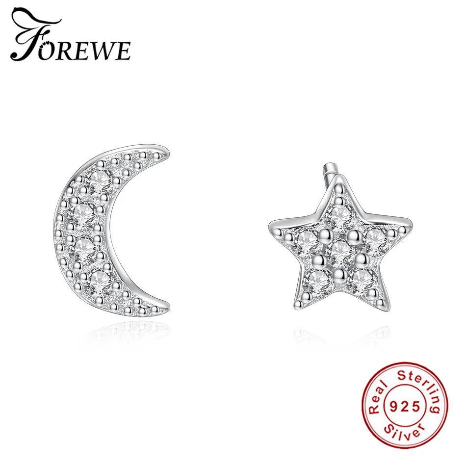 FOREWE 925 Sterling Silver Sparkling Crystal Moon and Star Earrings Unique Asymmetrical Clear CZ Stud Earrings for Women Jewelry
FOREWE 925 Sterling Silver Sparkling Crystal Moon and Star Earrings Unique Asymmetrical Clear CZ Stud Earrings for Women Jewelry