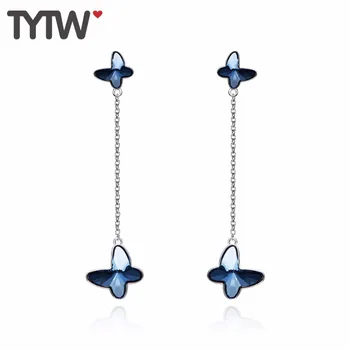TYTW 925 Sterling Silver Crystals form Austrian Blue Fashion Earrings Chic for Women Butterfly Jewelry Long Stud Earring
TYTW 925 Sterling Silver Crystals form Austrian Blue Fashion Earrings Chic for Women Butterfly Jewelry Long Stud Earring