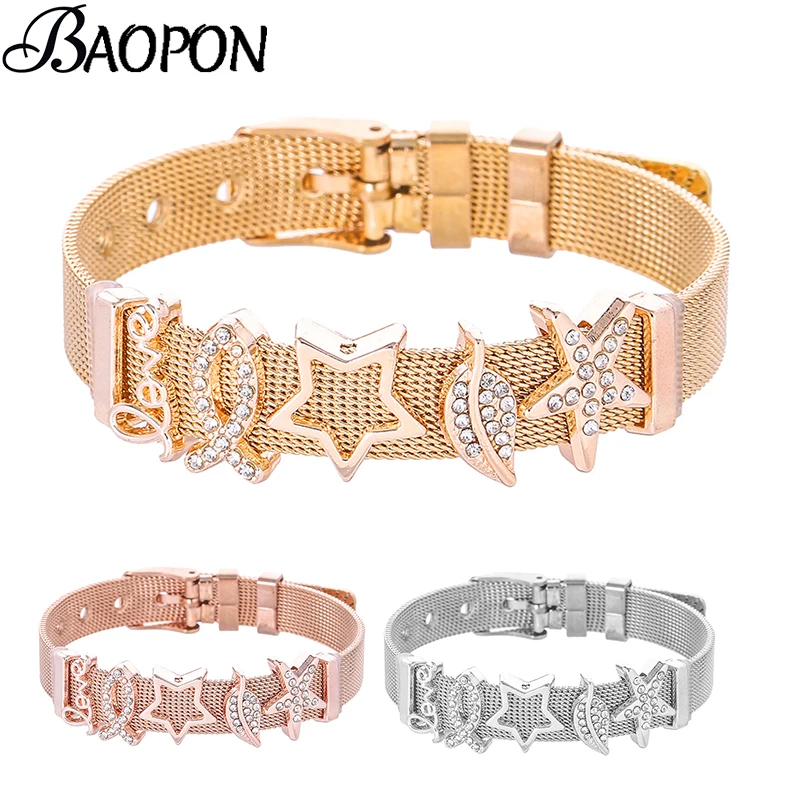 BAOPON Personalized Bangle Women's Slide Mesh Charm Bracelet Fits Stainless Steel Fine Bracelets Bangles Bileklik Pulseira
BAOPON Personalized Bangle Women's Slide Mesh Charm Bracelet Fits Stainless Steel Fine Bracelets Bangles Bileklik Pulseira