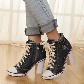 Fashion dark blue denim high heels women's shoes Autumn and winter new high-heeled ankle boots rivet Crude heel short boots boty
Fashion dark blue denim high heels women's shoes Autumn and winter new high-heeled ankle boots rivet Crude heel short boots boty