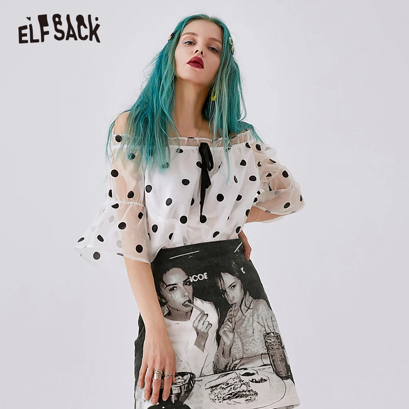ELF SACK Sexy Sleeve Off Shoulder Blouse 2019 White Dot Women Chiffon Blouses Fashion Casual Shirts Ladies Summer New Clothing
ELF SACK Sexy Sleeve Off Shoulder Blouse 2019 White Dot Women Chiffon Blouses Fashion Casual Shirts Ladies Summer New Clothing