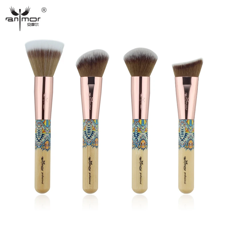 

Anmor New 4PCS Facial Makeup Brushes Set Bamboo Friendly Kabuki Make Up Brush Professional Beauty Makeup Tools