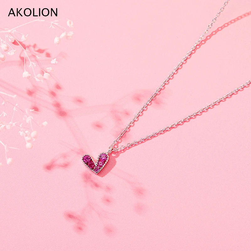 Sweet Style Silver Rose Red Zircon Heart Pendant Necklace Anti Allergy Pink H 925 Chain Necklace Fashion jewelry For Girl
Sweet Style Silver Rose Red Zircon Heart Pendant Necklace Anti Allergy Pink H 925 Chain Necklace Fashion jewelry For Girl