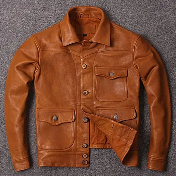 Solid Slim Vintage Genuine Leather Jacket Mens Classic Lapel Single Breasted 100% Cowhide Real Leather Coat Fashion Man Clothes
Solid Slim Vintage Genuine Leather Jacket Mens Classic Lapel Single Breasted 100% Cowhide Real Leather Coat Fashion Man Clothes