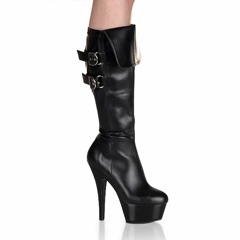 Fashion PU Leather High Heels Boots Sexy Round Toe Stilettos Autumn Winter Belt Buckle Thick Platform Party Cosplay Shoes | Тематическая