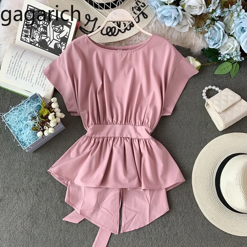 Gagarich Women Blouse 2019 Loose Leaf Edge Irregular Waist Shirt Female Short Elegant O-neck Short Sleeve Solid Color Tops
Gagarich Women Blouse 2019 Loose Leaf Edge Irregular Waist Shirt Female Short Elegant O-neck Short Sleeve Solid Color Tops