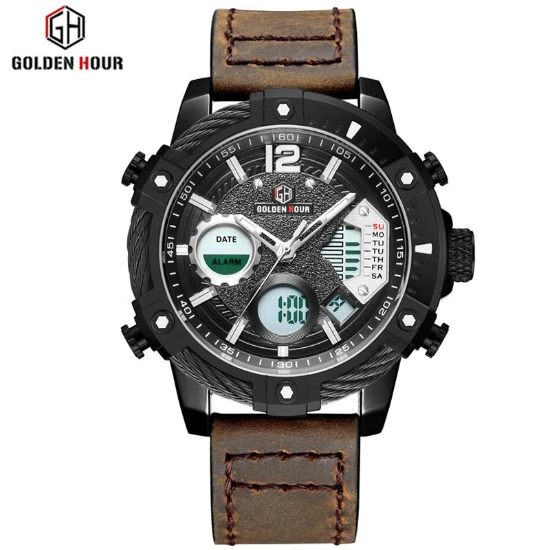 GOLDENHOUR Brand Analog Quartz Watch Men's Sport Watches Men Leather Military Male Clock Waterproof Watch Relogio Masculino
GOLDENHOUR Brand Analog Quartz Watch Men's Sport Watches Men Leather Military Male Clock Waterproof Watch Relogio Masculino