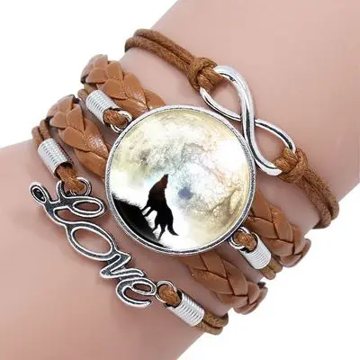 Retro Wolf head bracelet Leather bangle Bracelet Jewelry Boho Glass Moon men Wrap Bangles for Men Women bransoletki damskie
Retro Wolf head bracelet Leather bangle Bracelet Jewelry Boho Glass Moon men Wrap Bangles for Men Women bransoletki damskie