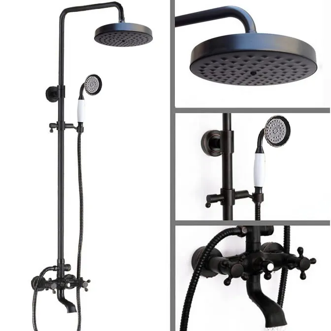 Black Oil Rubbed Brass Dual Cross Handles Bathroom 8 Inch Round Rain Shower Faucet Set Bath Tub Mixer Tap Hand Shower mrs384
Black Oil Rubbed Brass Dual Cross Handles Bathroom 8 Inch Round Rain Shower Faucet Set Bath Tub Mixer Tap Hand Shower mrs384