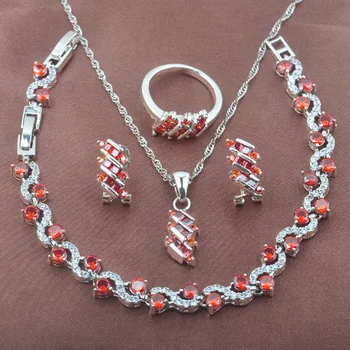 Unusual Red Zirconia Silver Plated Jewelry Sets Bracelet Women's Bracelet Necklace Pendant Earrings Ring YZ0544
Unusual Red Zirconia Silver Plated Jewelry Sets Bracelet Women's Bracelet Necklace Pendant Earrings Ring YZ0544