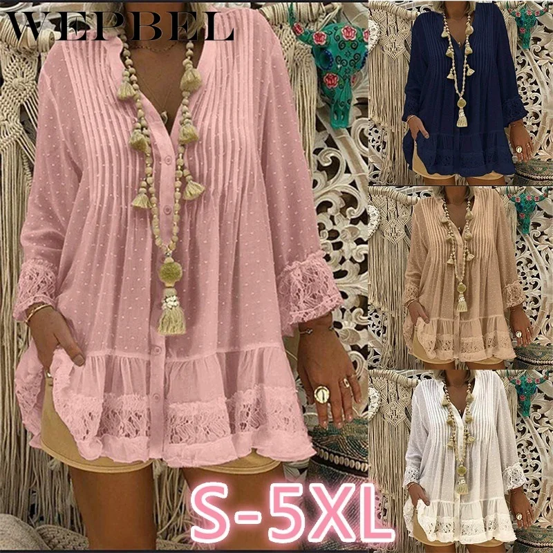 WEPBEL 2019 Summer and Spring Women Fashion Lace Chiffon Blouse Loose Long Sleeve Blouse Casual V Neck Tops
WEPBEL 2019 Summer and Spring Women Fashion Lace Chiffon Blouse Loose Long Sleeve Blouse Casual V Neck Tops
