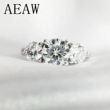 AEAW 2ctw 6.5mm Round Cut Engagement&Wedding Moissanite Diamond Ring Double Halo Ring Platinum Plated Silver AEAW 2ctw 6.5mm Round Cut Engagement&Wedding Moissanite Diamond Ring Double Halo Ring Platinum Plated Silver