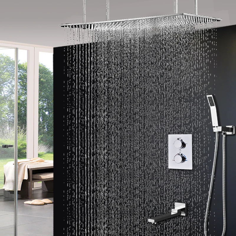 Bathroom Shower Luxury Bath System Large Rain Ceiling Douche Thermostatic 3 Ways Shower Mixer Set Size 400x800 mm
Bathroom Shower Luxury Bath System Large Rain Ceiling Douche Thermostatic 3 Ways Shower Mixer Set Size 400x800 mm