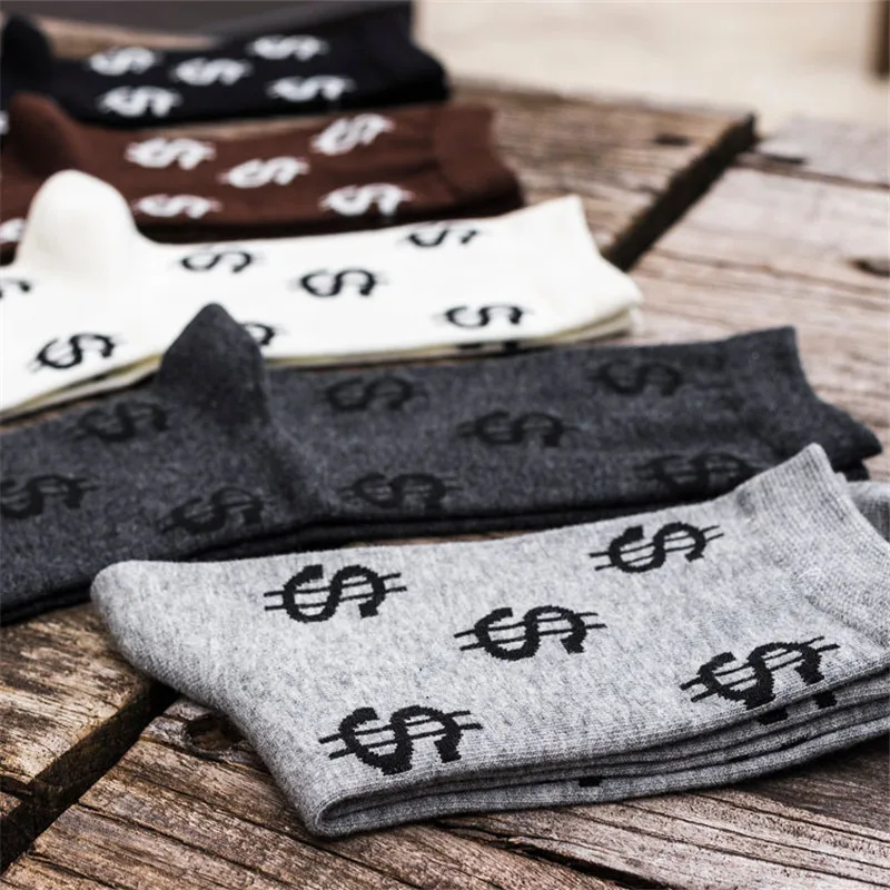 

Novelty Men's Dollar Patterned Long Socks Japanese Harajuku Male Money Dollar Cotton Socks Funny Creative Casual Sock