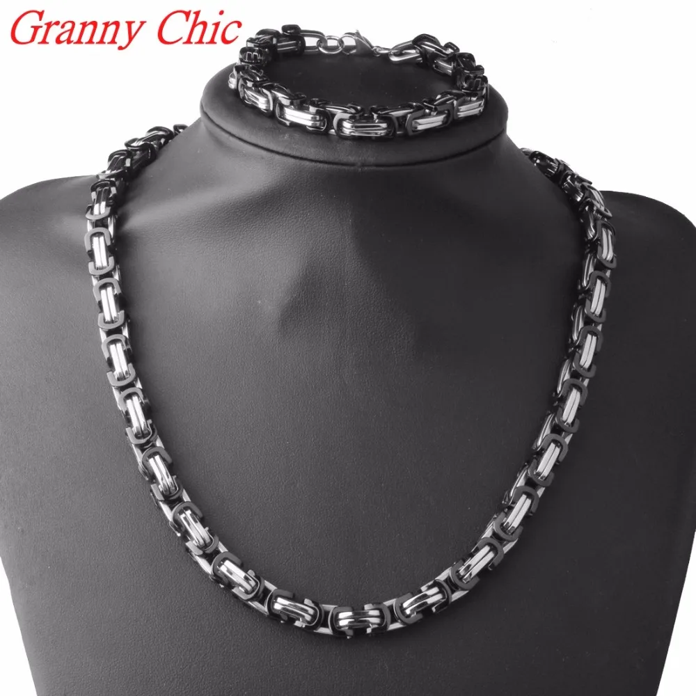 Granny Chic Collare Punk Motorcycle Biker Jewelry Sets Men Stainless Steel Silver Black Color Bracelet Necklace Sets Byzantine
Granny Chic Collare Punk Motorcycle Biker Jewelry Sets Men Stainless Steel Silver Black Color Bracelet Necklace Sets Byzantine