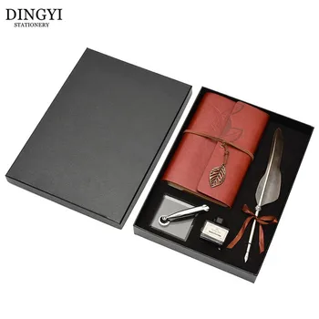 Vintage Fountain Pen Feather Dip Pen Leather Quill Pen Notebook with Ink Bottle Pen Holder Set Gift Box for Writing Stationery
Vintage Fountain Pen Feather Dip Pen Leather Quill Pen Notebook with Ink Bottle Pen Holder Set Gift Box for Writing Stationery