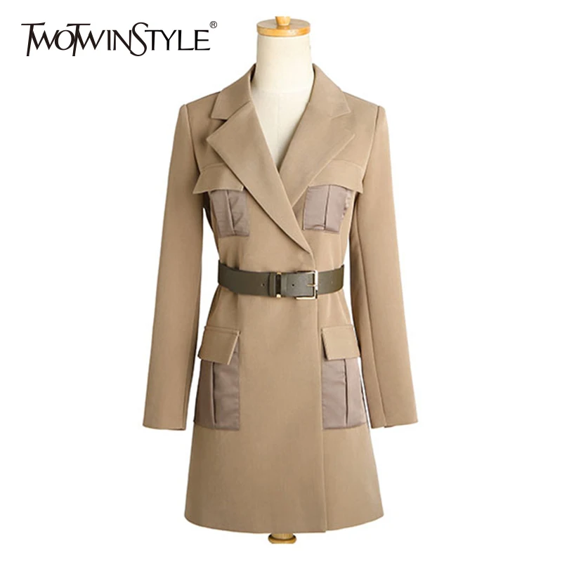 TWOTWINSTYLE Sashes Blazer For Women Patchwork High Waist Lapel Collar Pockets Long Coat Female 2019 Spring Fashion Clothing
TWOTWINSTYLE Sashes Blazer For Women Patchwork High Waist Lapel Collar Pockets Long Coat Female 2019 Spring Fashion Clothing