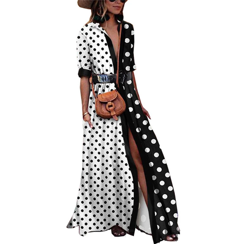 Womens 2018 New Arrival Holiday Polka Dots Slit Ladies Maxi Long Black White Patchwork Beach Loose Dress
Womens 2018 New Arrival Holiday Polka Dots Slit Ladies Maxi Long Black White Patchwork Beach Loose Dress