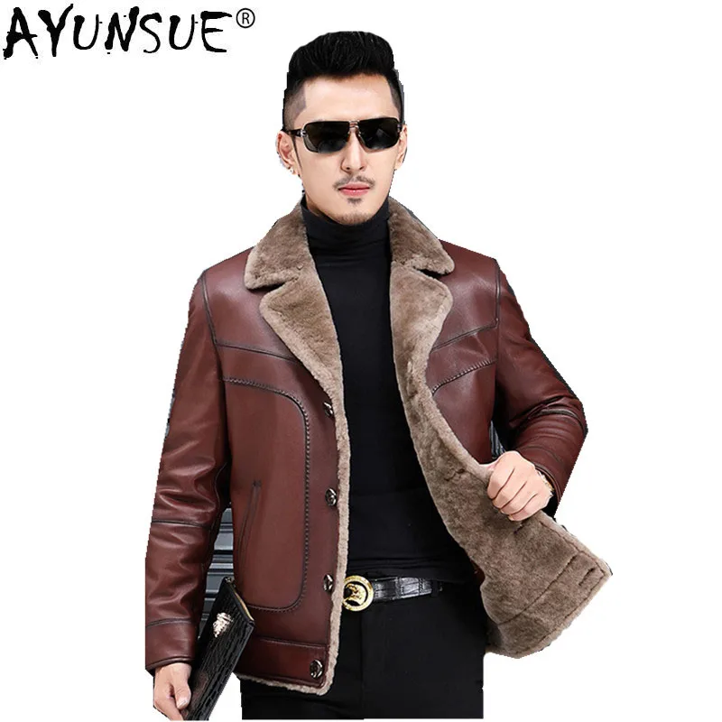 AYUNSUE Natural Wool Fur Coat Winter Jacket Men Genuine Sheepskin Leather Clothes 2020 Plus Size JLK17722 MY787 | Мужская одежда