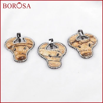 BOROSA Owyhee Picture Natural Stone Carved Buffalo Cattle Head Pendant Bead Paved Zircons JAB228-3
BOROSA Owyhee Picture Natural Stone Carved Buffalo Cattle Head Pendant Bead Paved Zircons JAB228-3