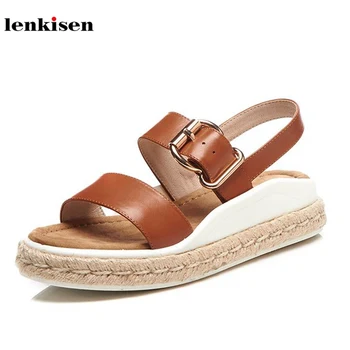 Lenkisen cow leather peep toe buckle straps thick bottom summer shoes med heels gladiator show thin long legs women sandals L37
Lenkisen cow leather peep toe buckle straps thick bottom summer shoes med heels gladiator show thin long legs women sandals L37