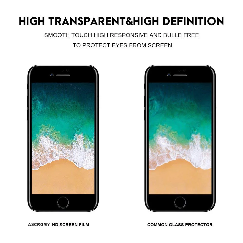 Ascromy 2PCS 5D Screen Protector For iPhone 7 Plus Tempered Glass Protector Film 4D Screenprotector For iPhone X 8 6 6S Pelicula (5)