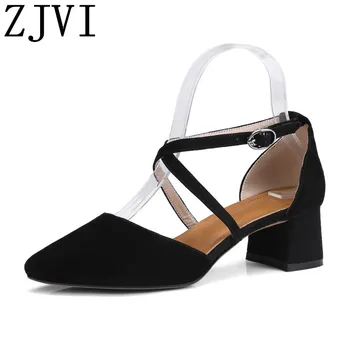 ZJVI women summer 5cm square heel sandals womens suede genuine leather woman black sandal cross tied shoes sandalias mujer 2019
ZJVI women summer 5cm square heel sandals womens suede genuine leather woman black sandal cross tied shoes sandalias mujer 2019