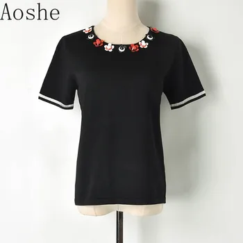 Women Short Sweater Sleeve Crew neck Leather Flower Decorative Knitted Shirt 2019 lady's Turtleneck
Women Short Sweater Sleeve Crew neck Leather Flower Decorative Knitted Shirt 2019 lady's Turtleneck