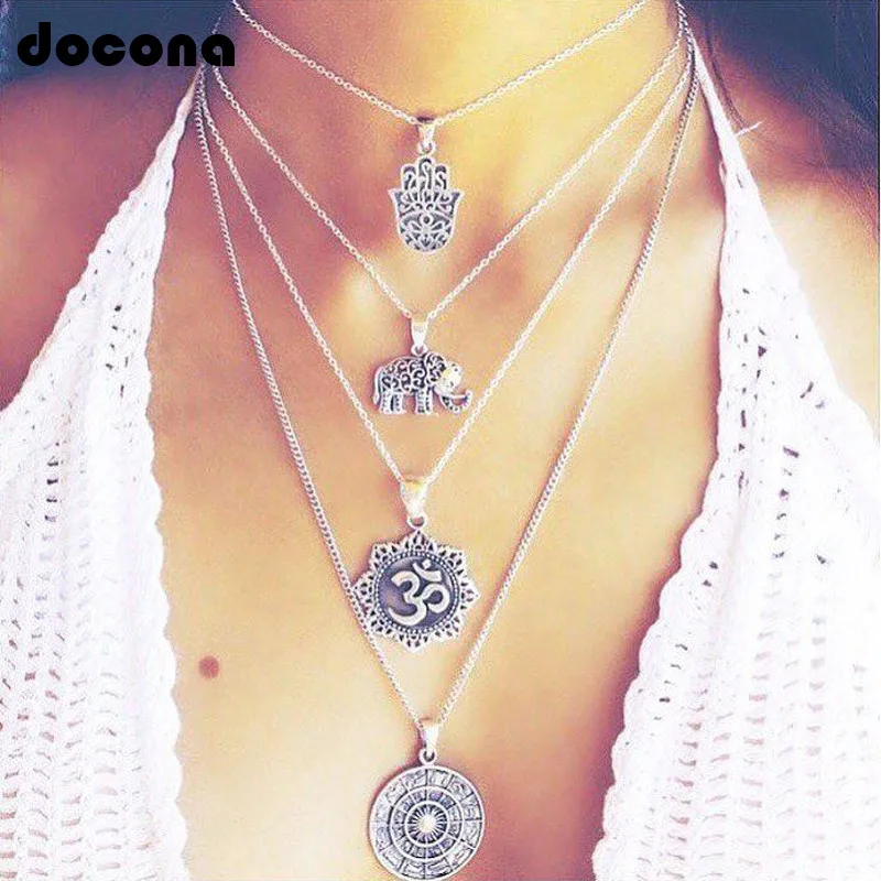 Docona Vintage Silver Color Hand Elephant Compass Layered Necklaces for Women Metal Pendant Necklace Boho Jewelry Collars 4373
Docona Vintage Silver Color Hand Elephant Compass Layered Necklaces for Women Metal Pendant Necklace Boho Jewelry Collars 4373