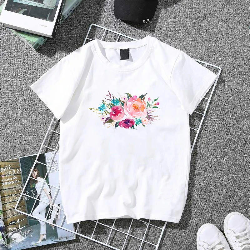 Classic T Shirt Women Floral Watercolor Bouquet Turquoise Pink T-Shirt Lady 100% Cotton Summer Casual Tops White T-shirt
Classic T Shirt Women Floral Watercolor Bouquet Turquoise Pink T-Shirt Lady 100% Cotton Summer Casual Tops White T-shirt
