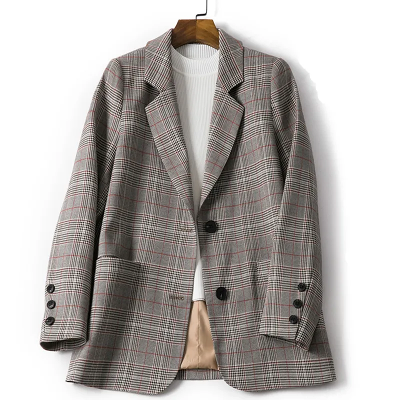 Vintage Single Breasted Office Ladies Plaid Blazer Long Sleeve Loose Houndstooth Suit Coat Jacket Pockets Women Blazers Female 2
Vintage Single Breasted Office Ladies Plaid Blazer Long Sleeve Loose Houndstooth Suit Coat Jacket Pockets Women Blazers Female 2