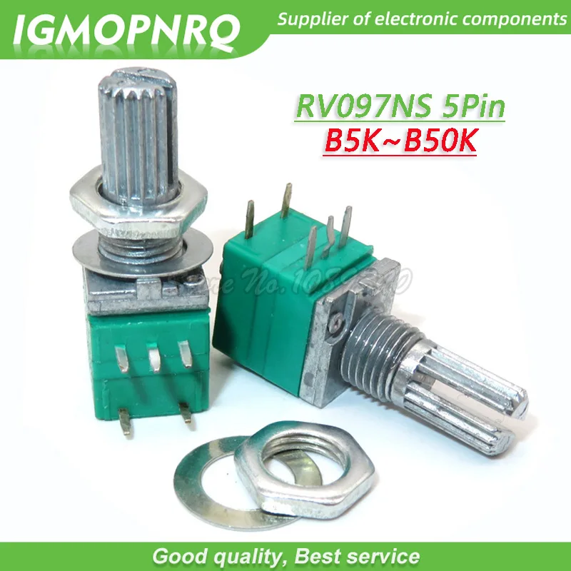 5 шт. RV097NS 5K 10K 20K 50K 100K 500K B5K с переключателем аудио 5pin вал 15 мм усилитель