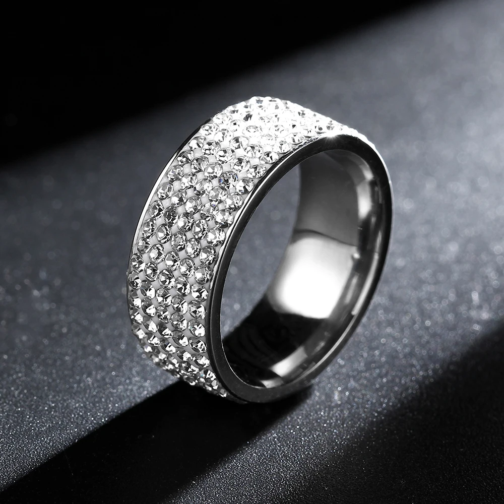 8mm Silver Stainless Steel Ring with Zircon Stone Rings for Women and Men Full Pave CZ Crystal
8mm Silver Stainless Steel Ring with Zircon Stone Rings for Women and Men Full Pave CZ Crystal