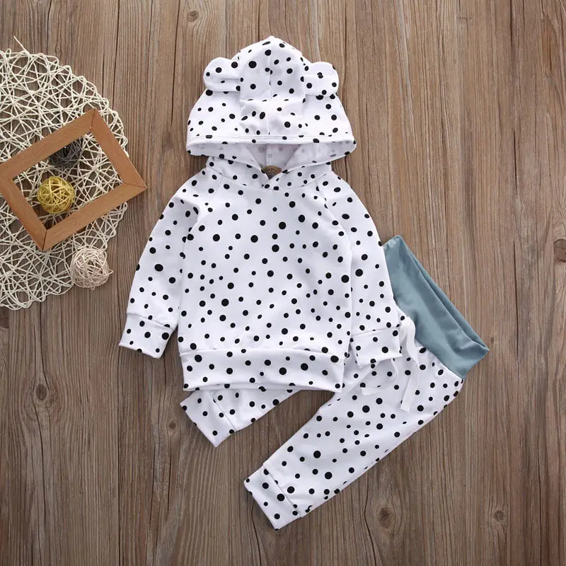 2 Pcs Newborn Baby Boy&Girl Clothes Polka Dots Print Hooded Long Sleeve T-shirt +Pants Leggings Outfits Autumn Casual Clothes
2 Pcs Newborn Baby Boy&Girl Clothes Polka Dots Print Hooded Long Sleeve T-shirt +Pants Leggings Outfits Autumn Casual Clothes