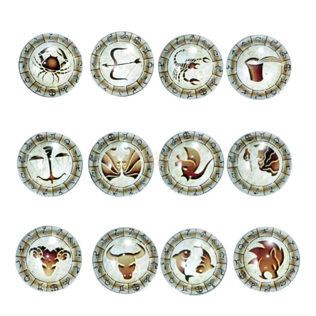 fityle 12 pieces Women/Men Fashion Zodiac Sign Bracelets Snap Button Jewelry Making Accessory Glass Cabochon Jewelry Making