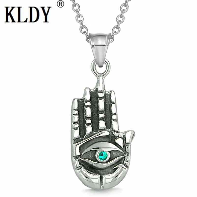 KLDY Magic Power амулет ожерелье Hamsa мужские Подвески ручной работы кулон с зелеными