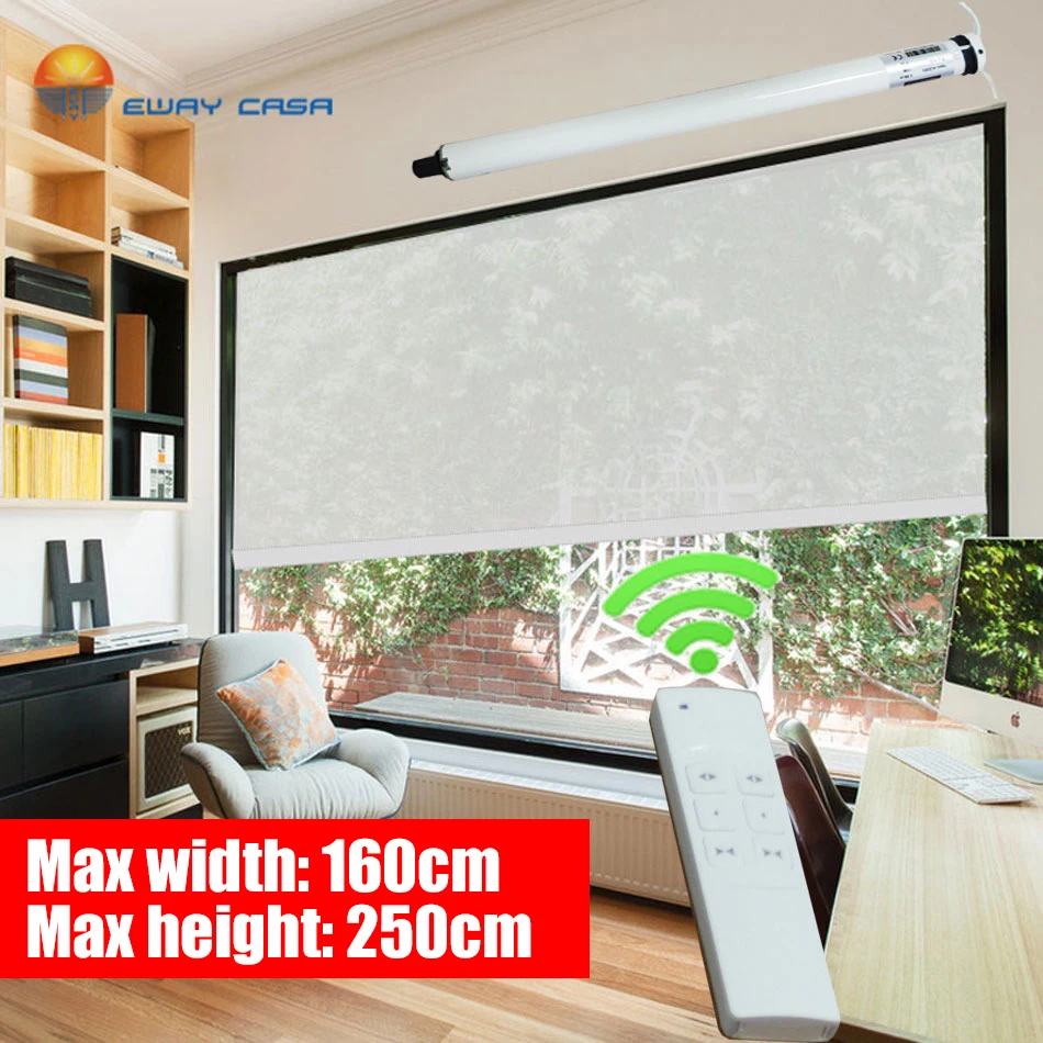 

EWAY CASA Tubular Motorized Roller Blinds Motorized Blind Electric Curtain AC220V Limit Switch Quiet 36DB Office No.MRB_MPR_30T