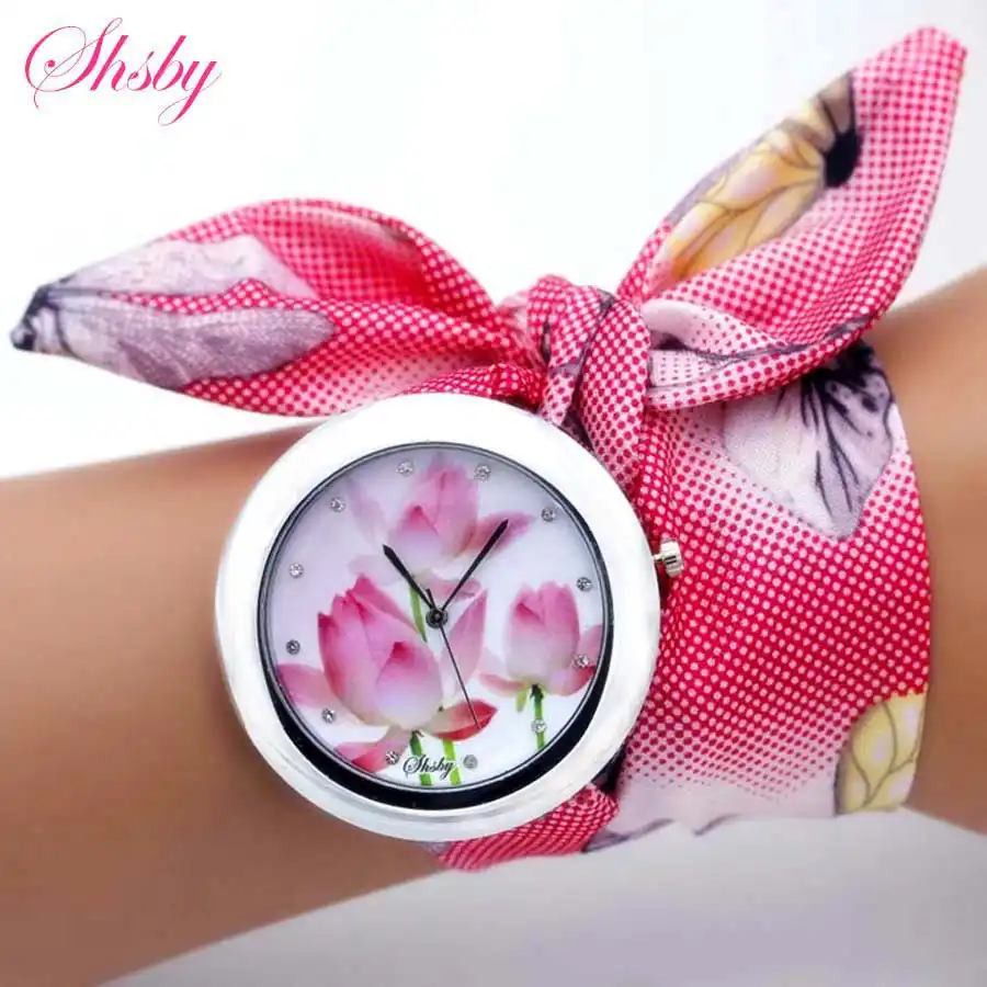 shsby new unique ladies flower cloth wristwatch fashion women