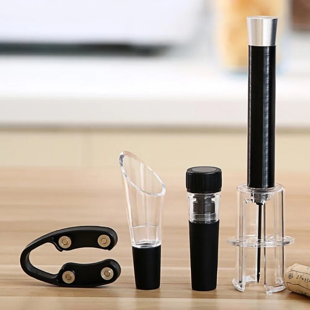 

4 Pcs/set Red Wine Opener Air Pressure Pump Bottle Opener Corkscrews With Vacuum Stopper & Wine Pourer Bar Kitchen Gadgets