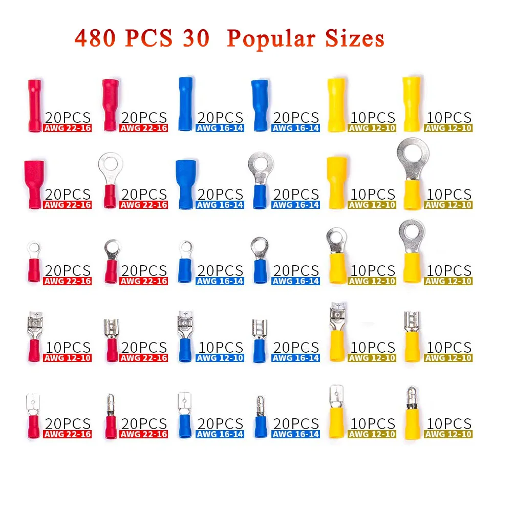 480Pcs Insulated Wiring Terminals Wire Connectors Assortment Electrical Crimp Terminals Kit Crimp Connectors Cable Terminal
480Pcs Insulated Wiring Terminals Wire Connectors Assortment Electrical Crimp Terminals Kit Crimp Connectors Cable Terminal