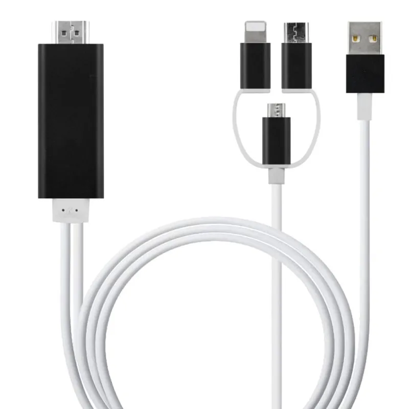 Фото USB к HDMI зеркальный литой кабель с аудио MHL для iPhone iPad освещение Android телефон LED ТВ