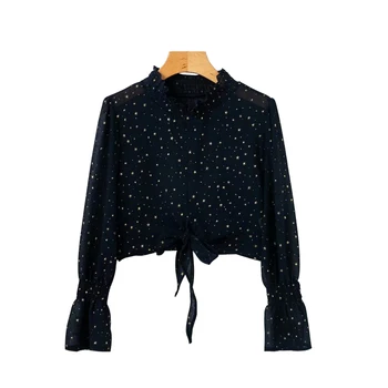 Vintage French Style Chiffon Golden Star Printed Long Sleeve T-shirt Chiffon Puff Sleeve Crop Hemline Bow Design Top T-shirt
Vintage French Style Chiffon Golden Star Printed Long Sleeve T-shirt Chiffon Puff Sleeve Crop Hemline Bow Design Top T-shirt