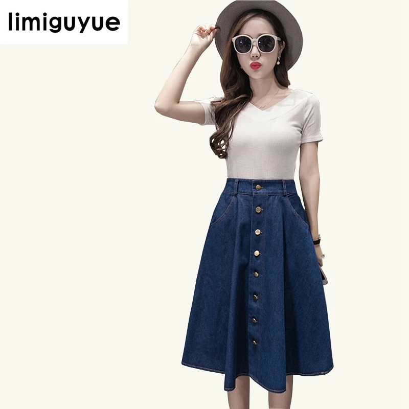 limiguyue 2018 korea style women slim cowboy skirt high waist button chic casual brand cute ladies party skirts plus size G069
limiguyue 2018 korea style women slim cowboy skirt high waist button chic casual brand cute ladies party skirts plus size G069
