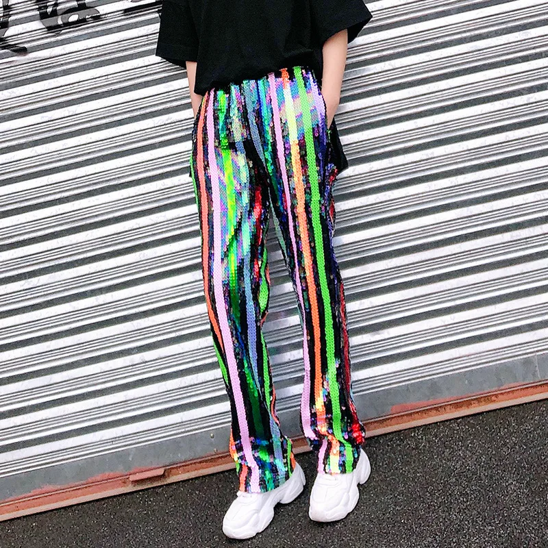 Rainbow Color Block Sequined Stripe Hip Hop Streetwear Sequin Loose Straight Pant Punk Harajuku Fashion Trouser Slim Harem Women
Rainbow Color Block Sequined Stripe Hip Hop Streetwear Sequin Loose Straight Pant Punk Harajuku Fashion Trouser Slim Harem Women