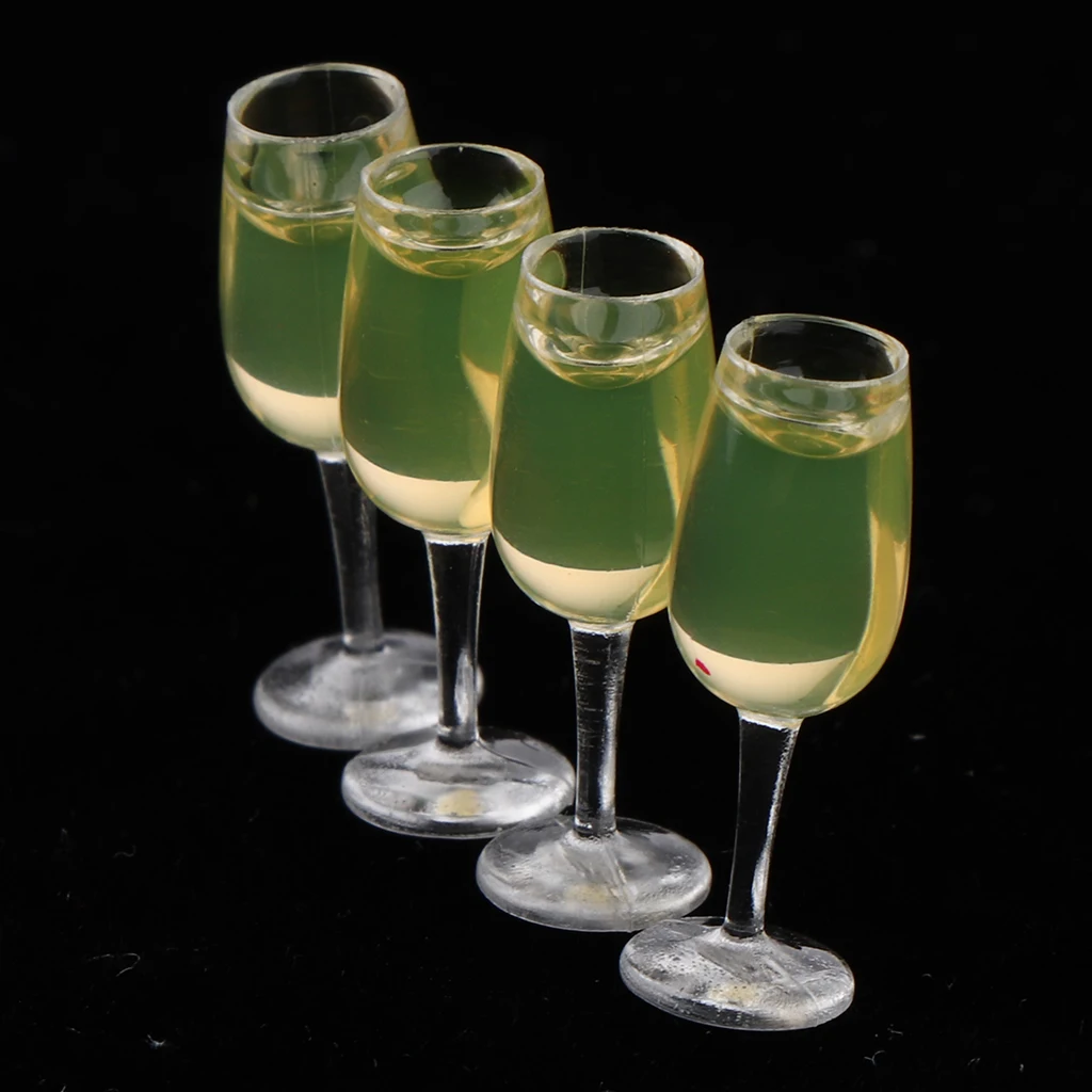 4pcs Mini Wine Glasses Cups Miniature Dollhouse Wine Cup Model for 12th Dolls House, 0.63 inch Height