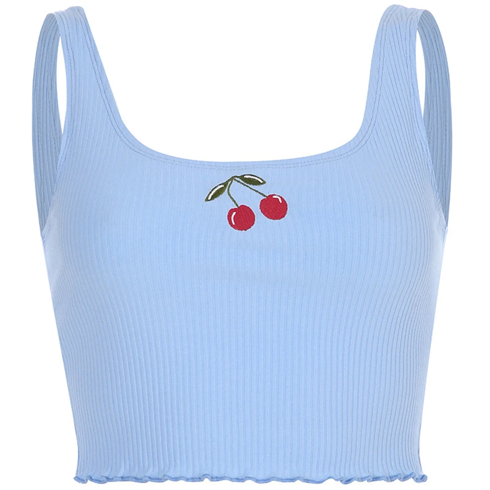2019 Women's Sexy Crop Top Summer Sleeveless Ribbed Cherry Embroidery Tank Top Cropped Print Cotton Top
2019 Women's Sexy Crop Top Summer Sleeveless Ribbed Cherry Embroidery Tank Top Cropped Print Cotton Top