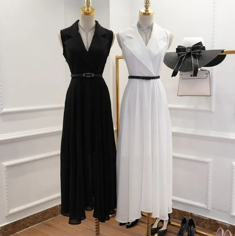 2018 Summer New Arrival Women Solid Color Notched Sleeveless High Waist Sashes Chiffon Spliced A-line Ankle-length Formal Dress
2018 Summer New Arrival Women Solid Color Notched Sleeveless High Waist Sashes Chiffon Spliced A-line Ankle-length Formal Dress