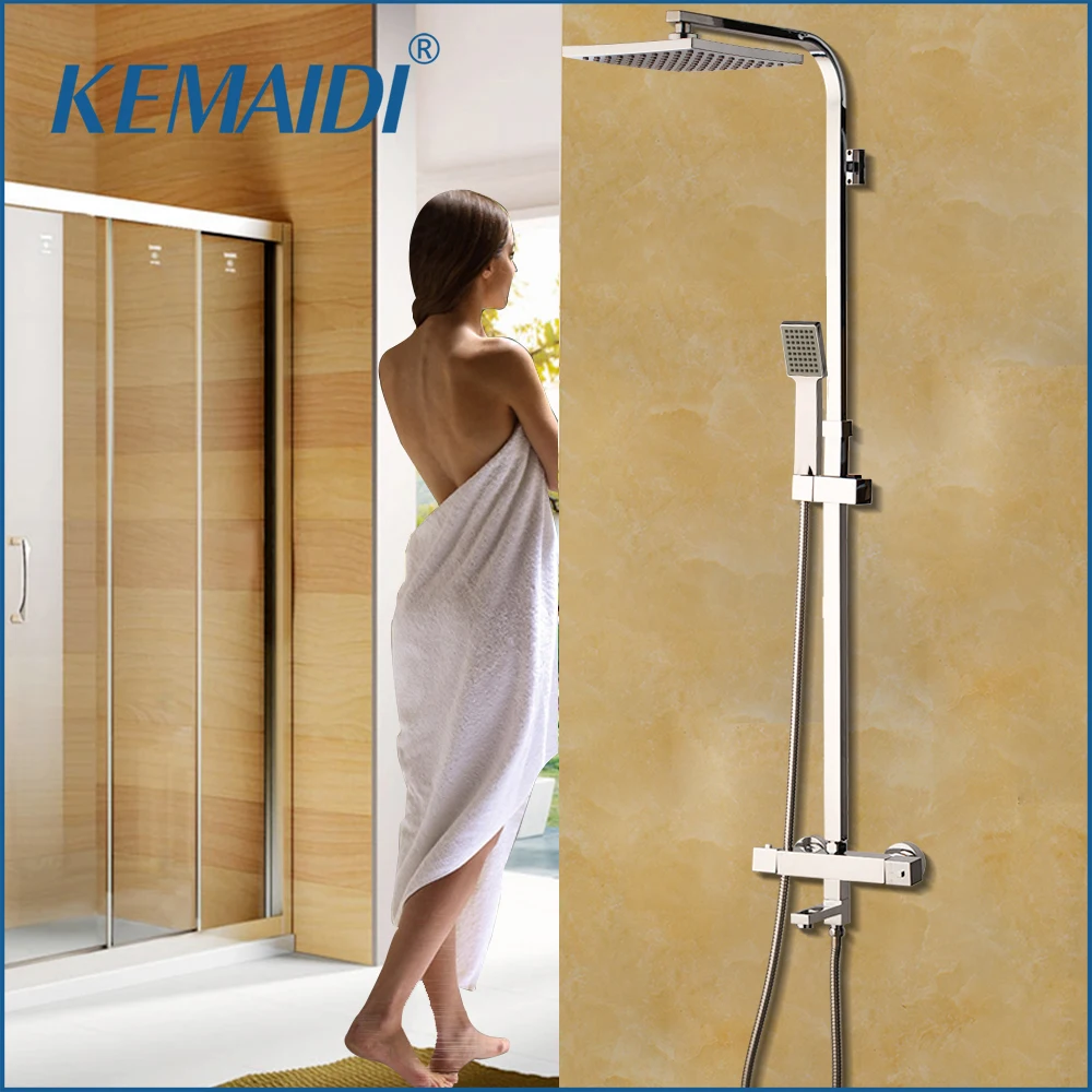 

KEMAIDI Newly 8 Inch Thermostatic Shower Set Faucet w/ Hand Sprayer Chrome Plate Rainfall Shower Tub Mixer Faucet Tap