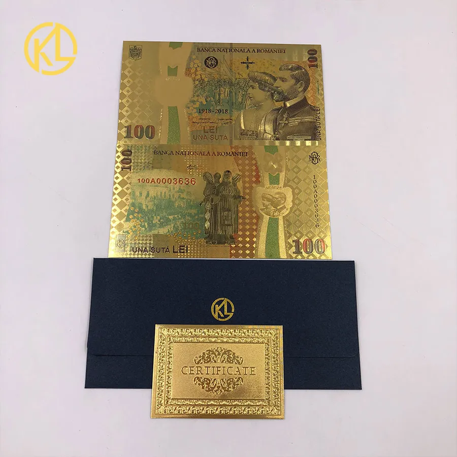 10pcs/lot Colored Romanian Gold Banknote 100 Lei souvenir Currency for 100th anniversary of the unification of Romania
10pcs/lot Colored Romanian Gold Banknote 100 Lei souvenir Currency for 100th anniversary of the unification of Romania