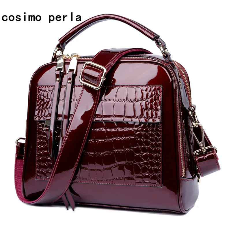 Ladies Designer Patent Handbags Women/'s Fashion Tote Bags Two Tone Faux Leather